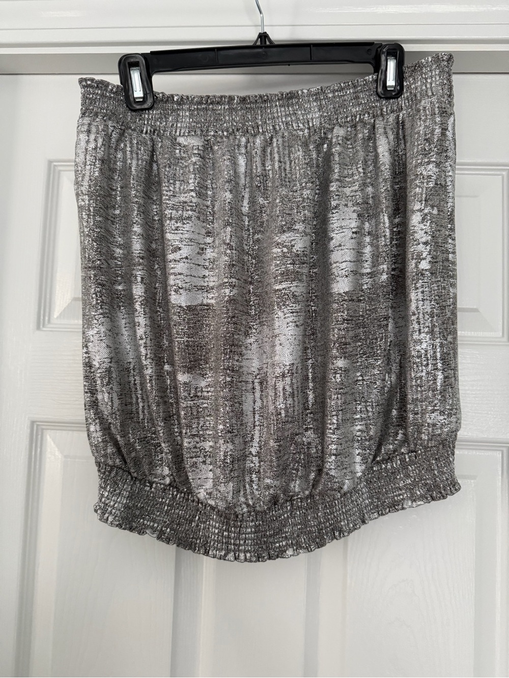 Anthropologie Metallic Gray Bubble Tube Top - L